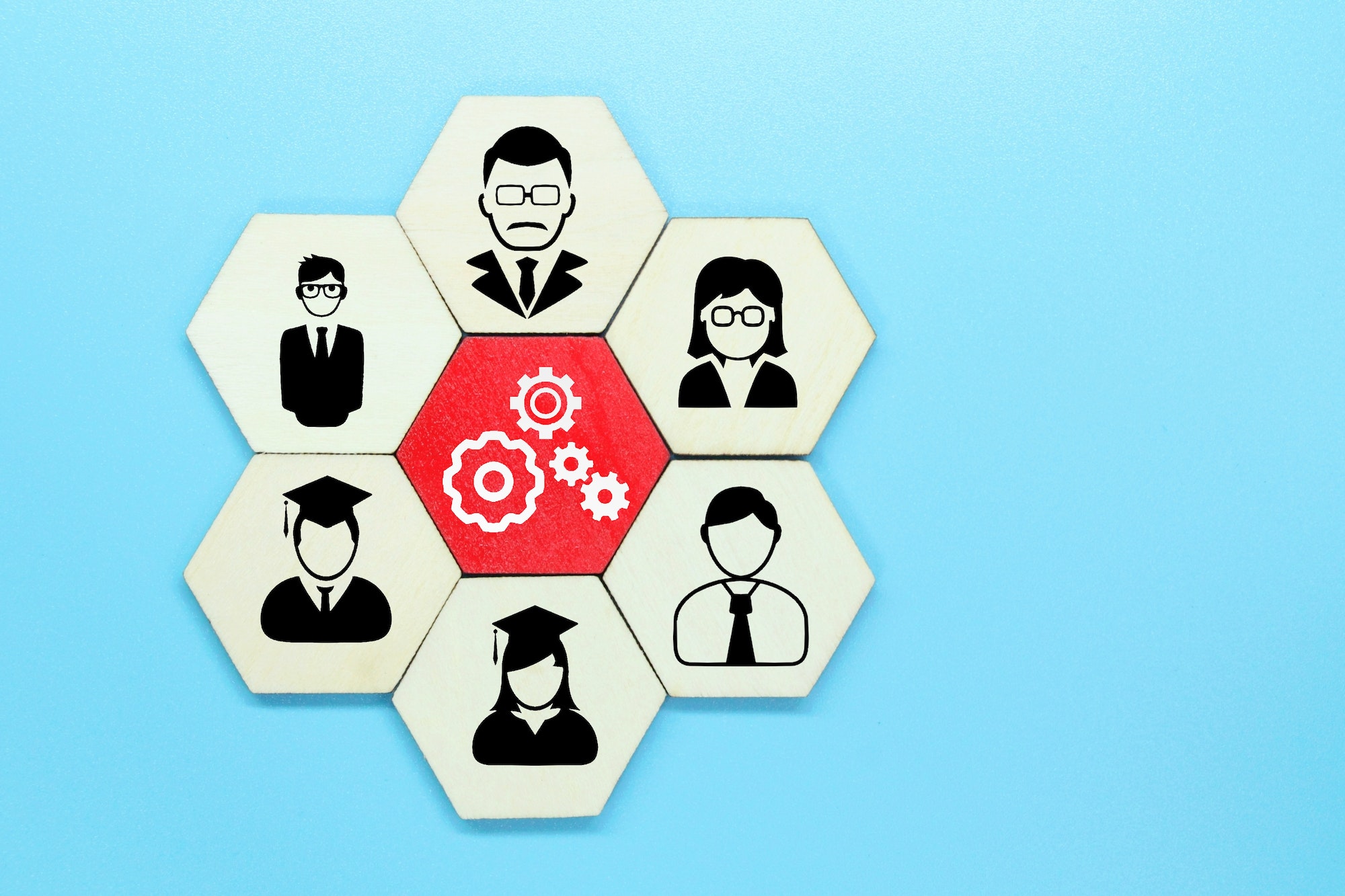 hexagon, an icon of students and teachers with the concept of a school Management system